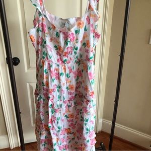 Floral Print Ruffle Trim Sundress, Size XL